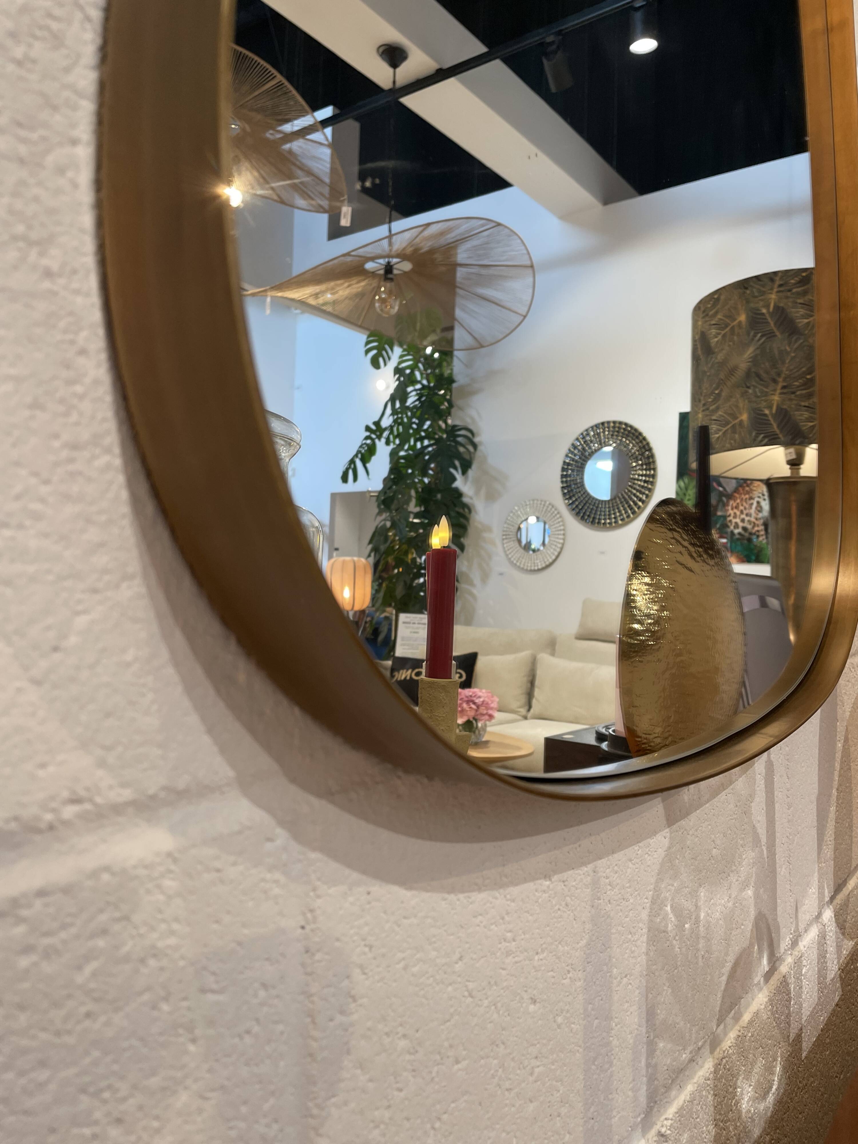 Rear view mirror and free form brass outline 75x65cm