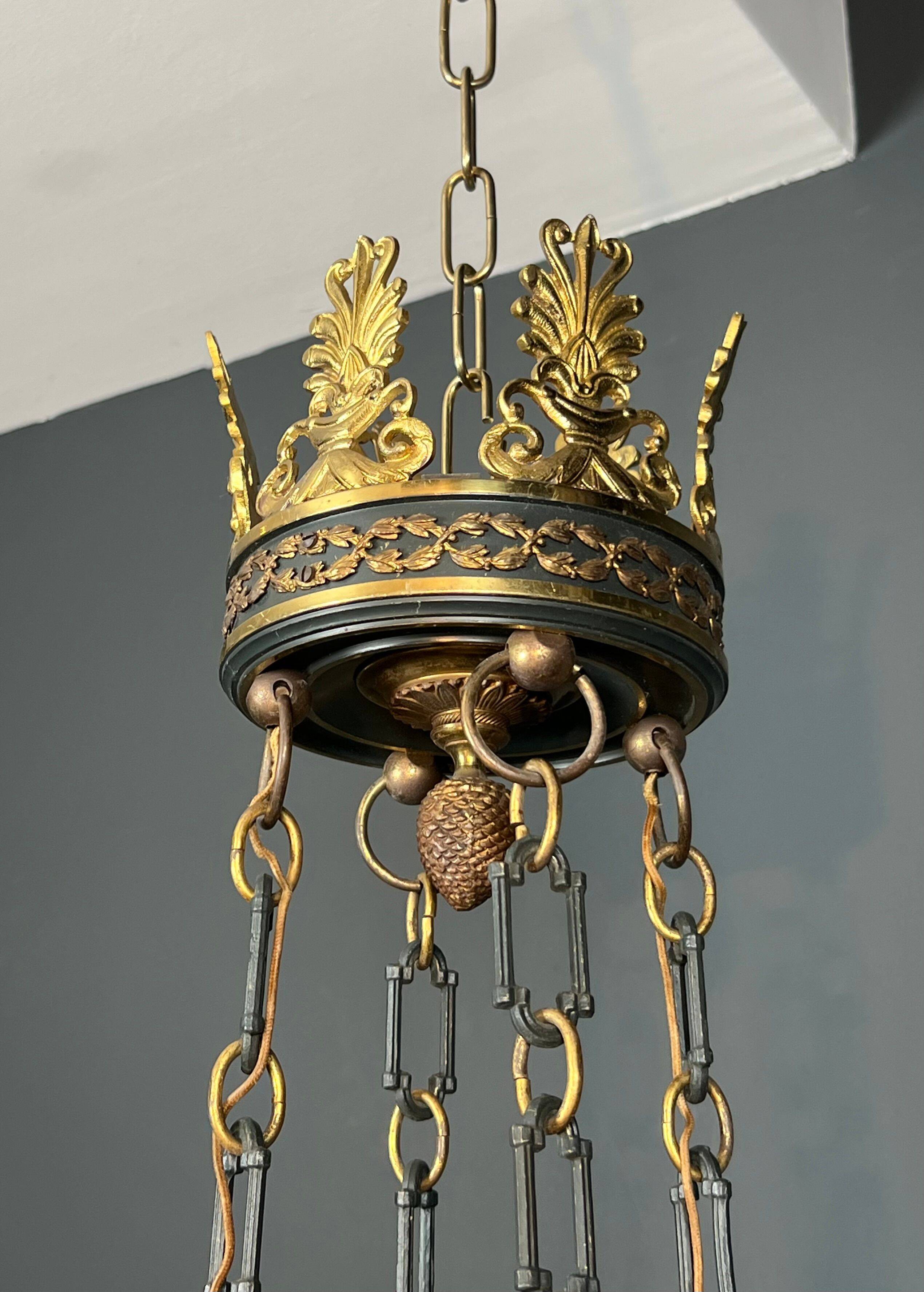 Important lustre de style Empire en bronze et tôle verte