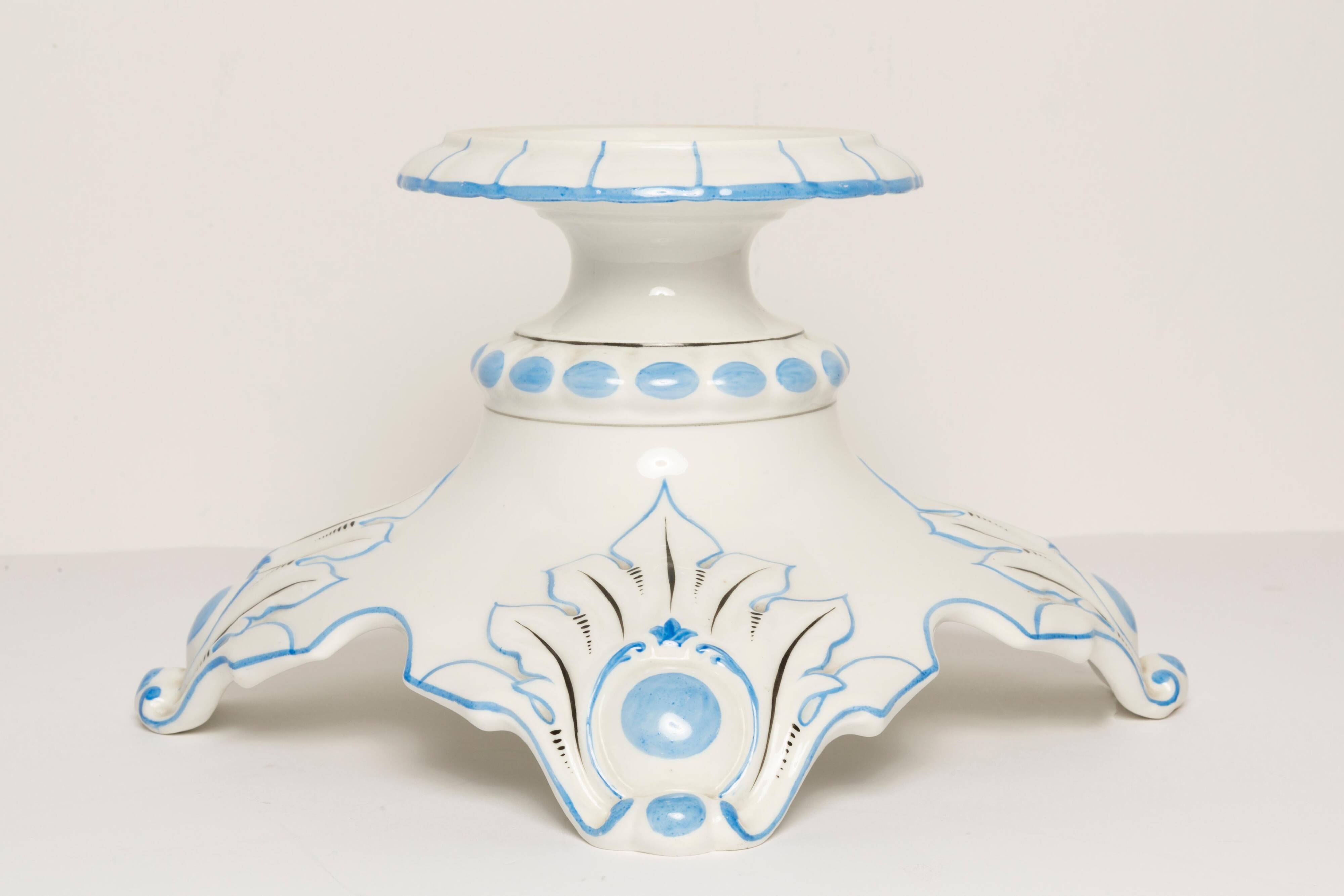 White and blue ceramic chandelier from the 20th century, France, 1960s.
