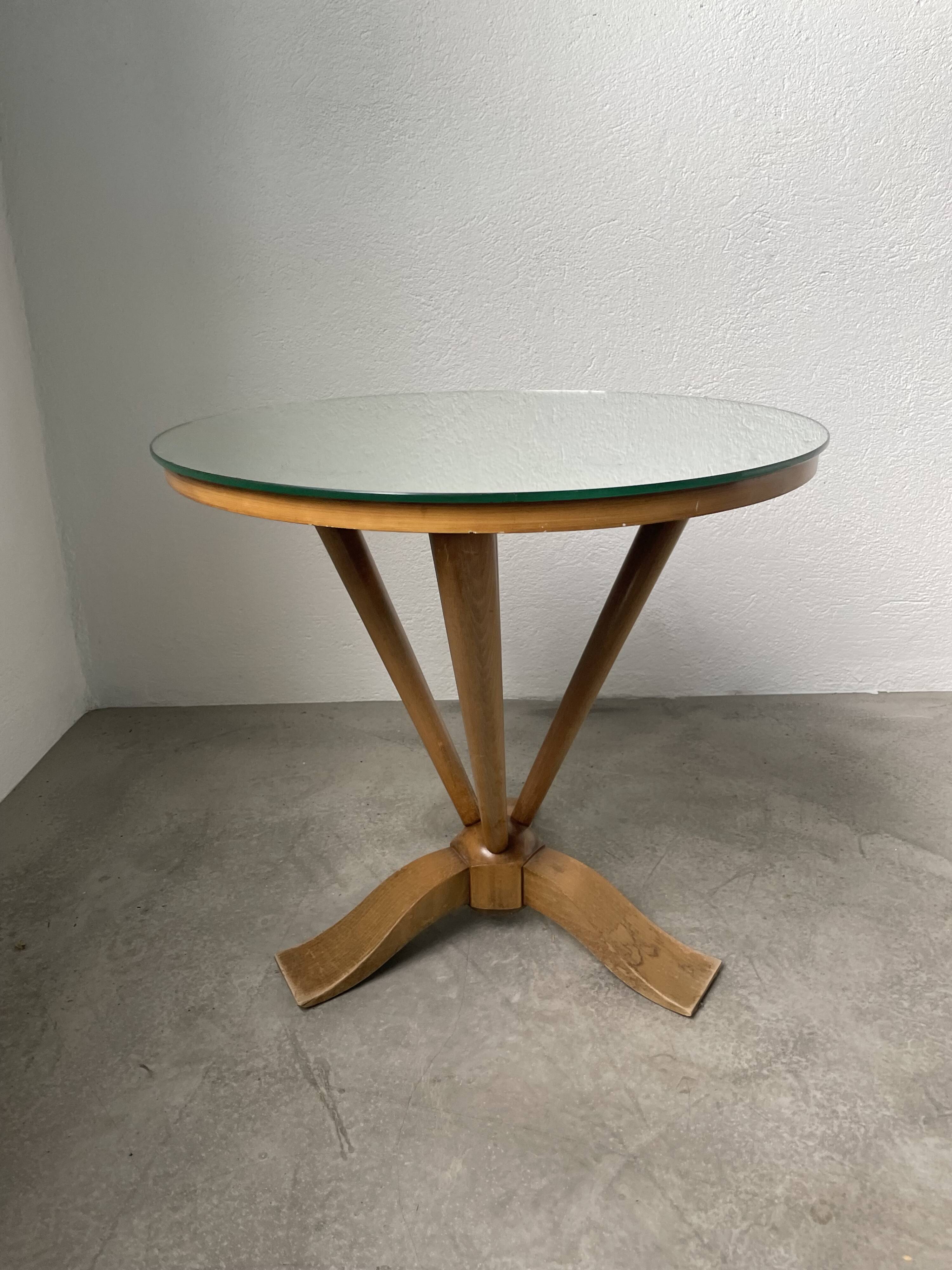 Art deco mirror pedestal table in walnut 1930