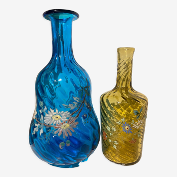 2 painted and enamelled turned glass bottles Napoleon III 3