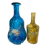 2 bouteilles en verre tourné peint et émaillé Napoleon III 3