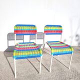 Pair of children's chairs with Ikea Fargglad scoubidou pattern