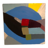 Tableau Huile au Couteau Bleu Abstrait