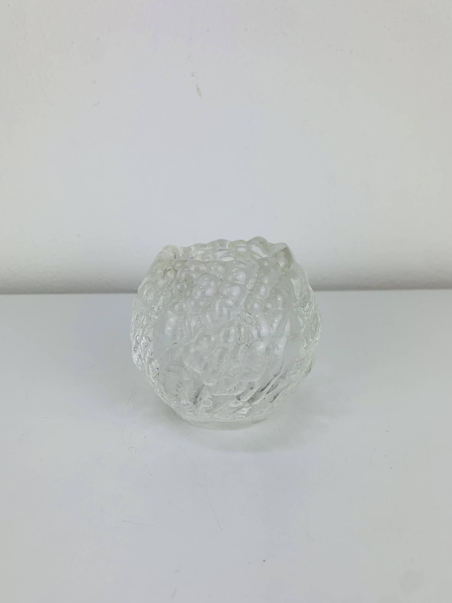 Cut glass candle holder, sphere, snowball style Kosta Boda