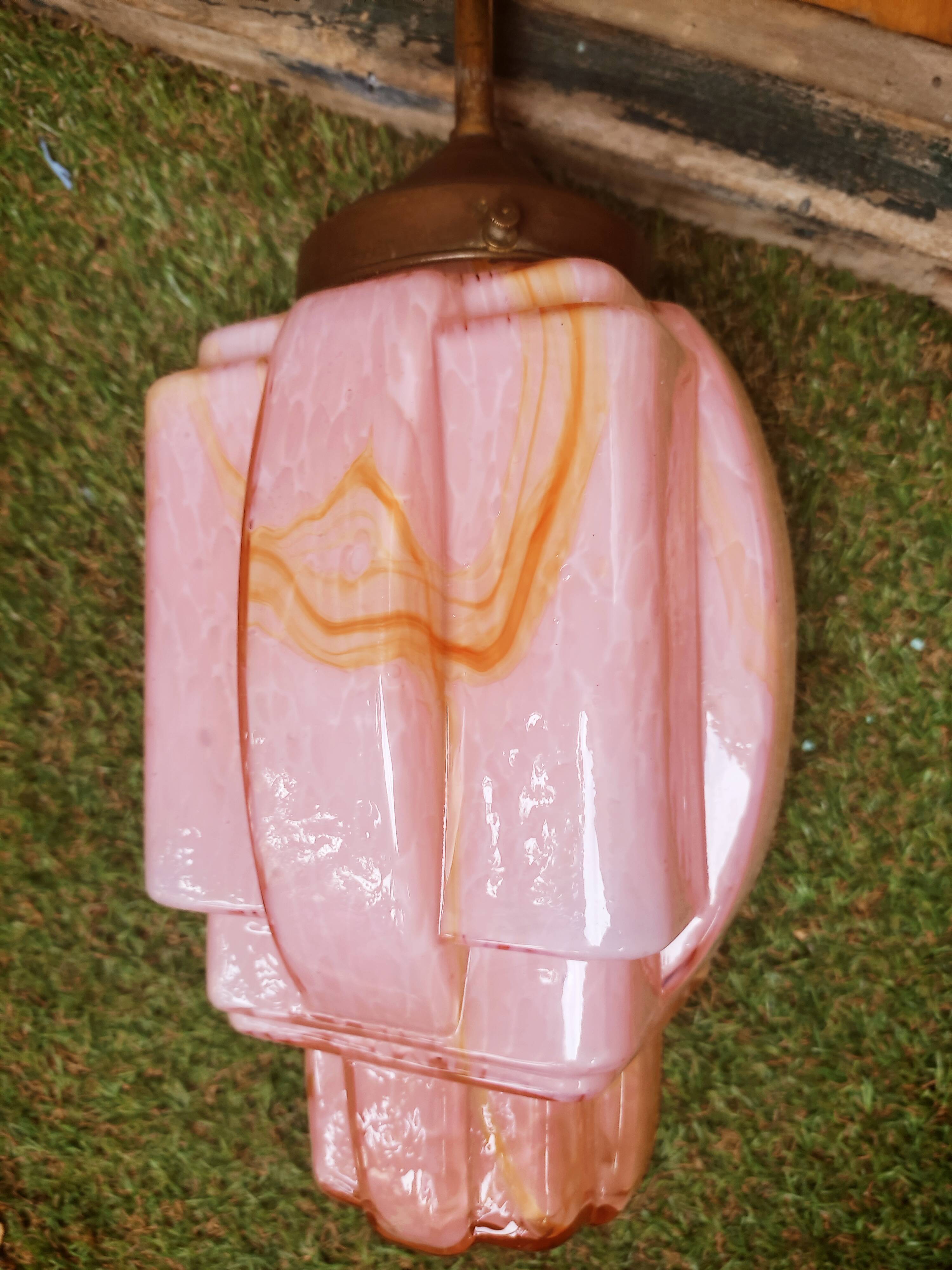 Art Deco pendant lamp in pink glass