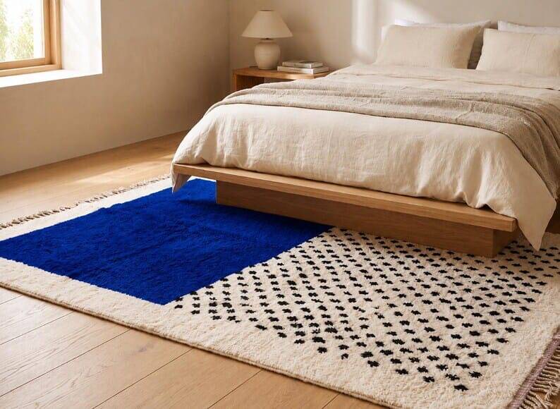 Handmade traditional natural wool rug 2/3 m