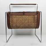 Italian Magazine Rack with Rattan, 1980's