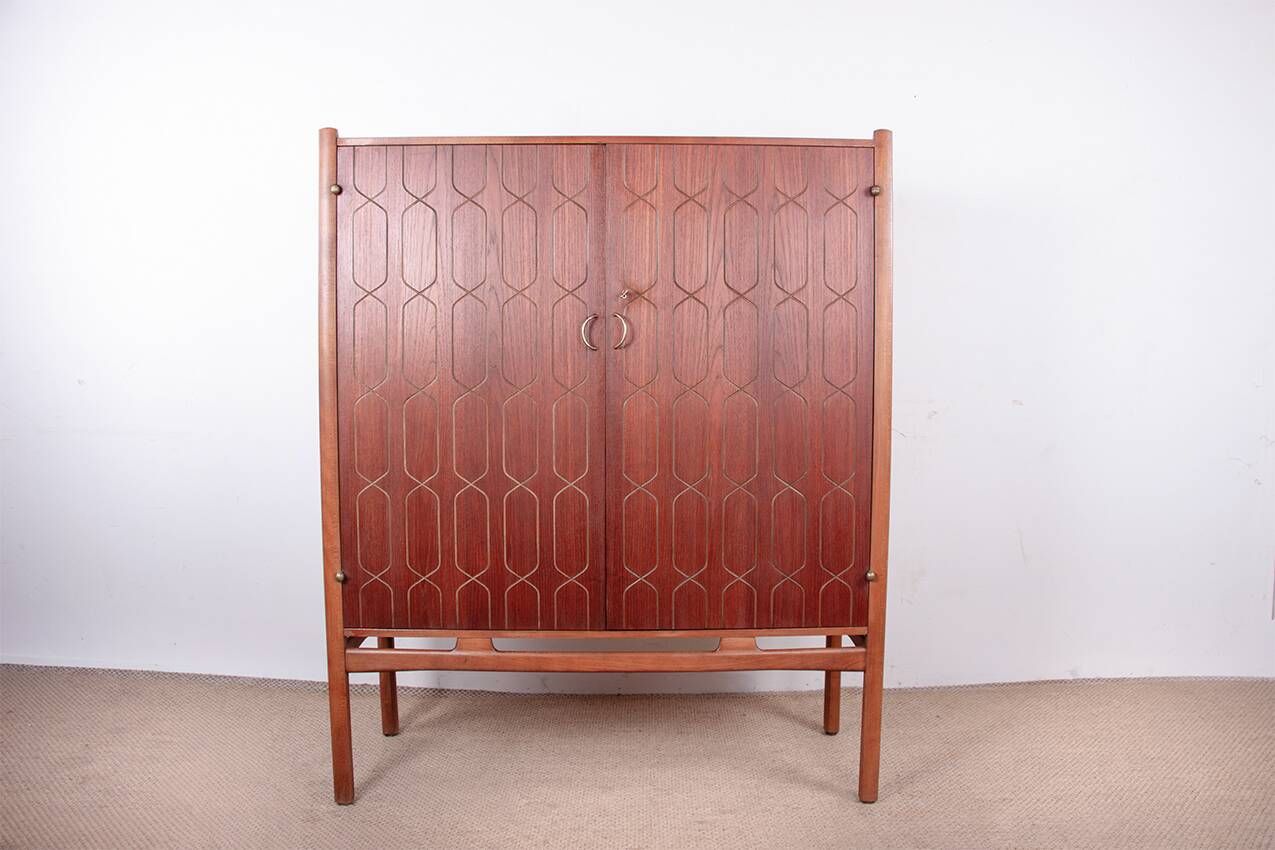 Swedish High Cabinet, Teak, Beech, Brass model Napoli, David Rosen 1960.