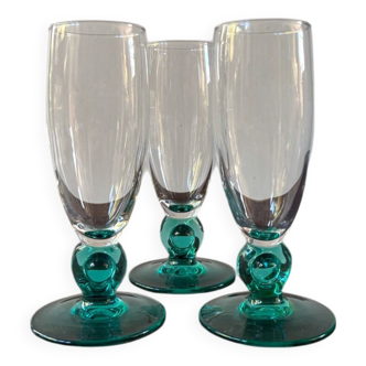Set of 3 Luminarc champagne flutes, Molière model, Sapphire color
