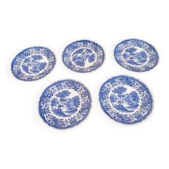 5 small dessert or starter plates, blue, Villeroy & Boch "Burgenland", blue landscape