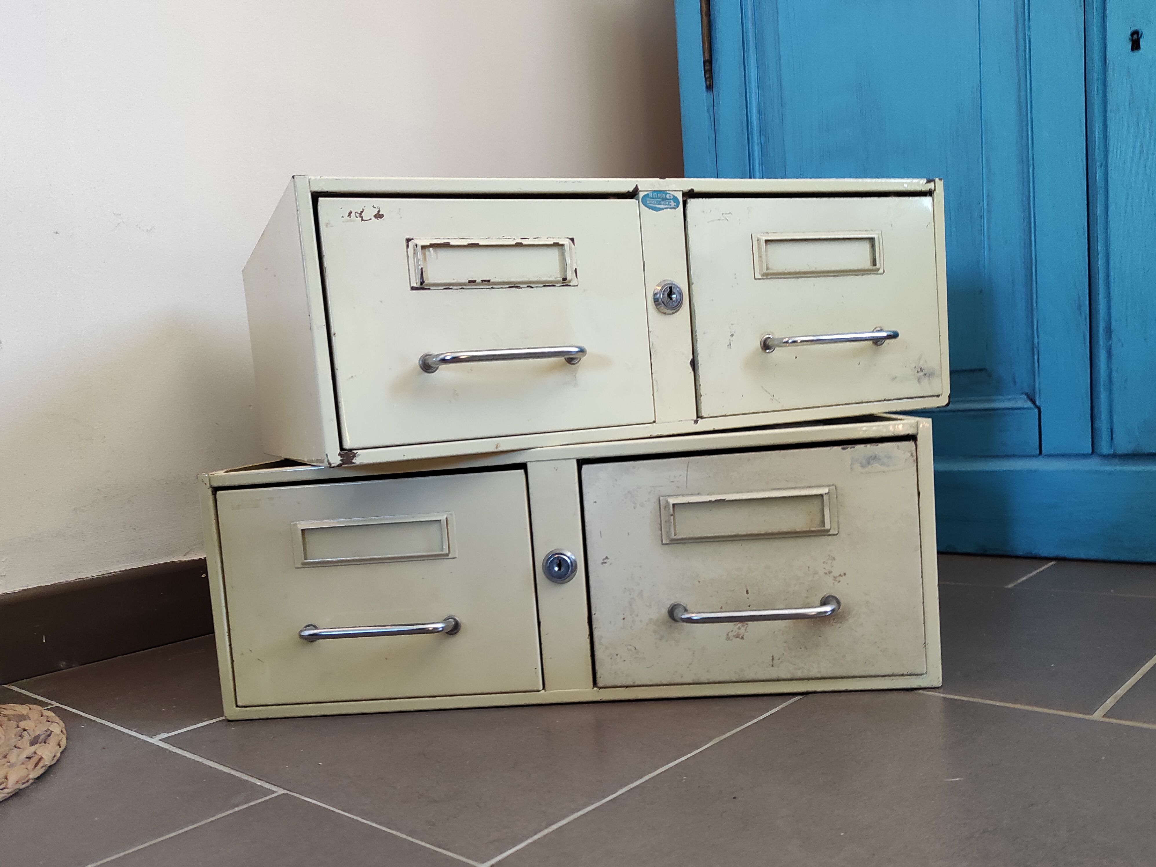 A metal box two drawers 1960