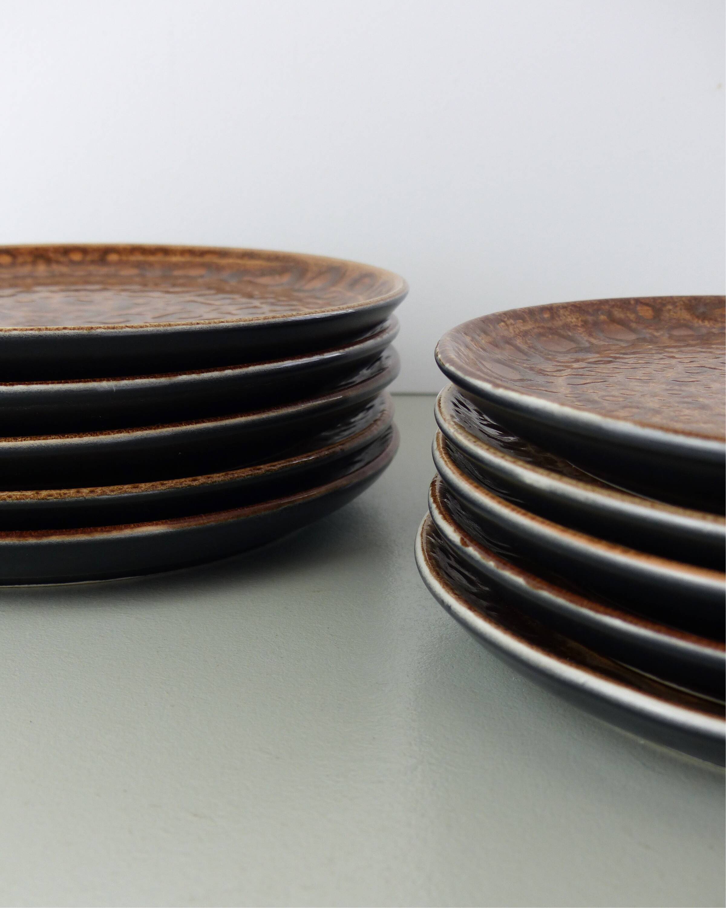Set of 10 brown ceramic dinner plates