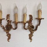 Stylish Vintage French Bronze Double Wall Sconces with Acanthus Leaf Detail