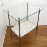 Small Regency-style side table, gold, glass & marble, 1970s.