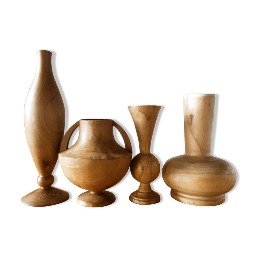 Composition de 4 vases en bois tourné Selency