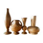 Composition of 4 turned wooden vases