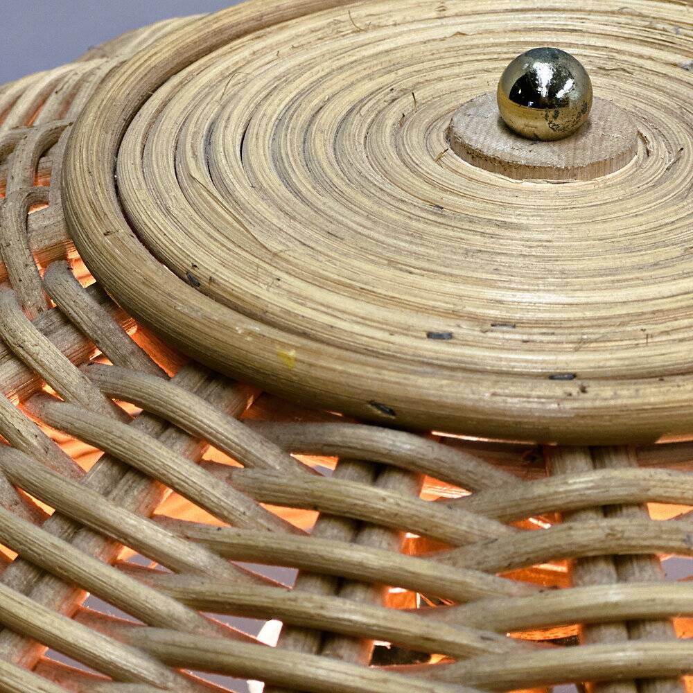 Large French rattan floor lamp, mushroom shade, vintage wicker standing lamp