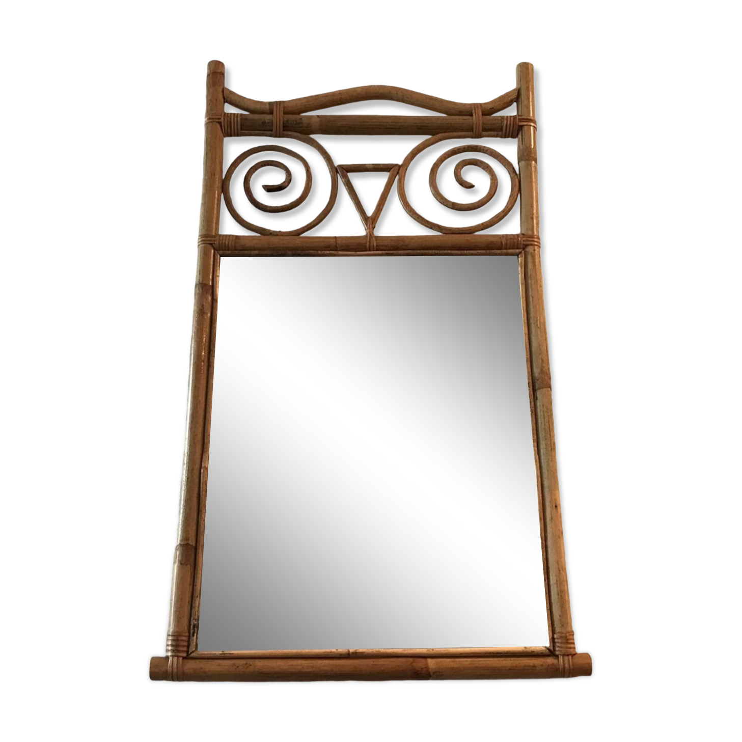 old rattan bamboo mirror owl shape vintage owl