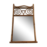 ancien miroir rotin bambou forme hibou chouette vintage