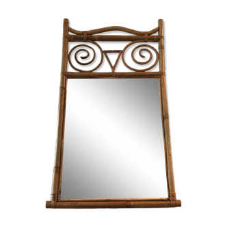 old rattan bamboo mirror owl shape vintage owl