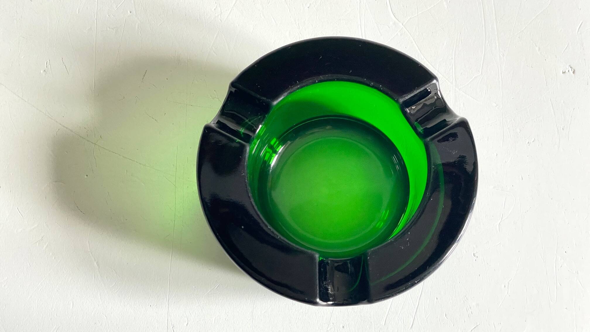 ASH TRAY Green Glass Vintage