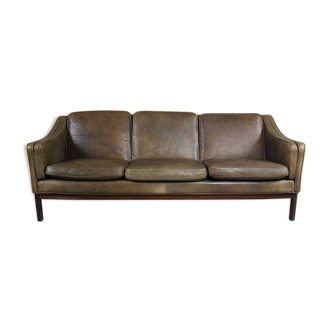 Brown Leather And Rosewood Sofa By Vatne Mobler, Norway 1970s