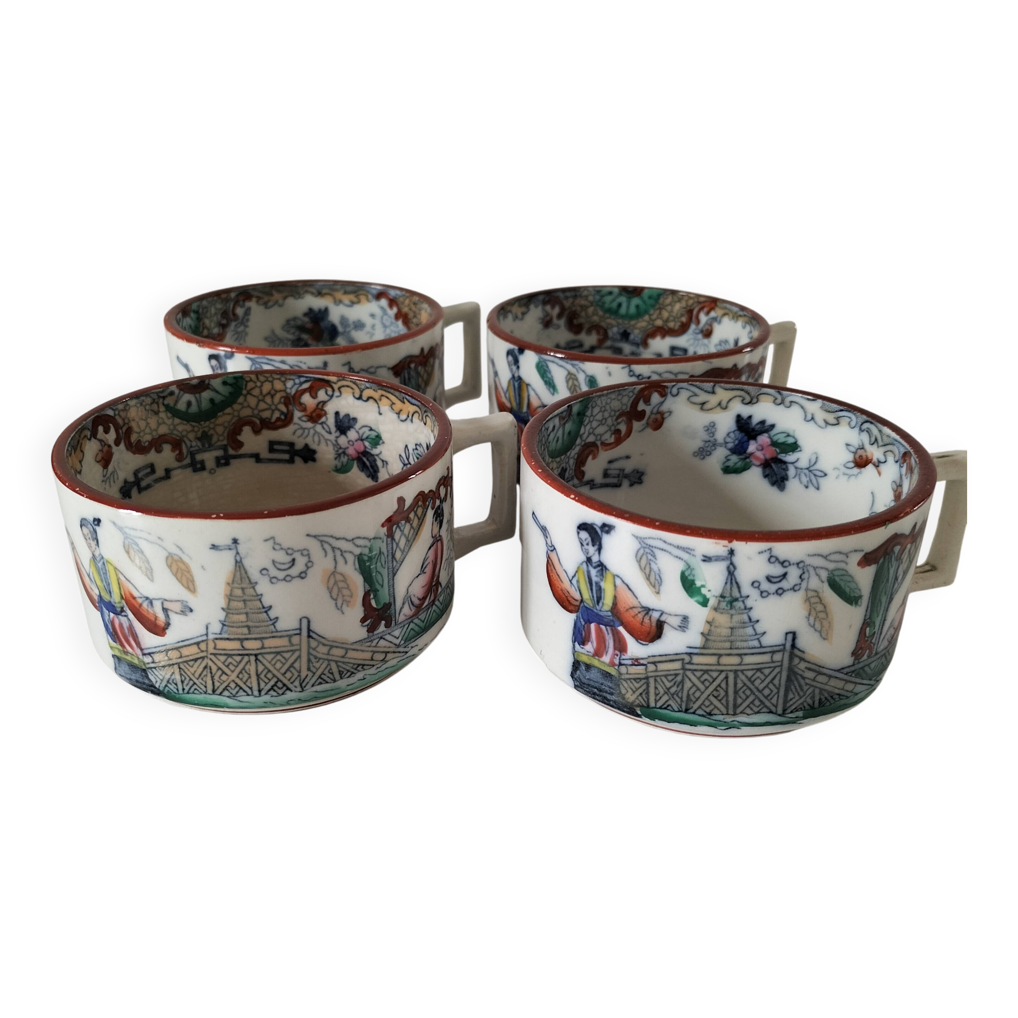 Ensemble de 4 tasses à bouillon Digoin & Sarreguemines, décor Timor