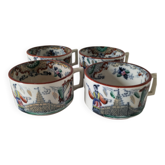 Set of 4 Digoin & Sarreguemines bouillon cups, Timor decor
