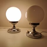 Pair of vintage chrome and opaline bedside lamps from the 1960s
