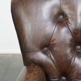 Set of 2 Cognac Brown Grained Cowhide Leather Chesterfield Armchairs