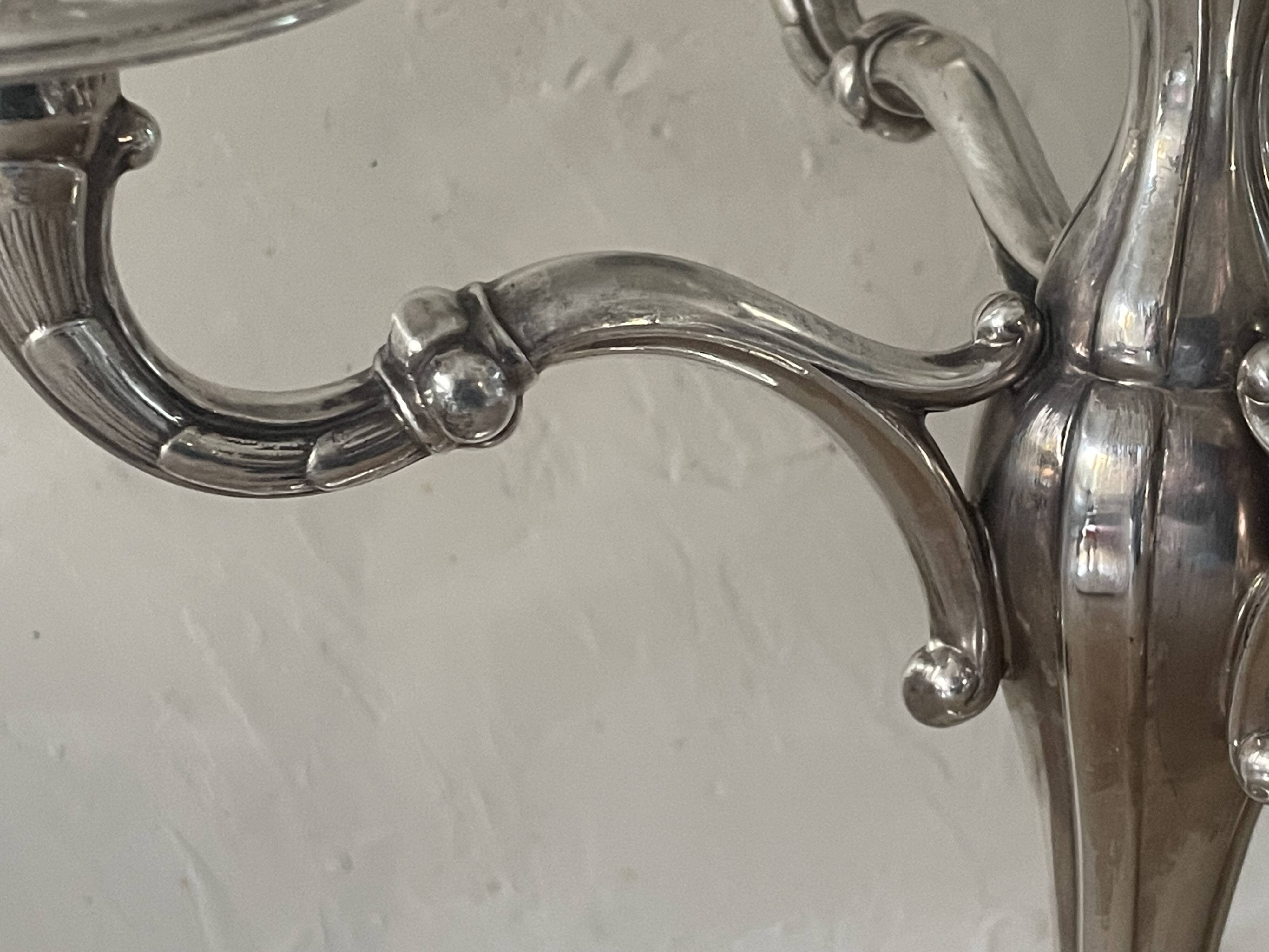 Vintage Orbisa 5-branch chandelier in silver-plated metal, Alpaca base.