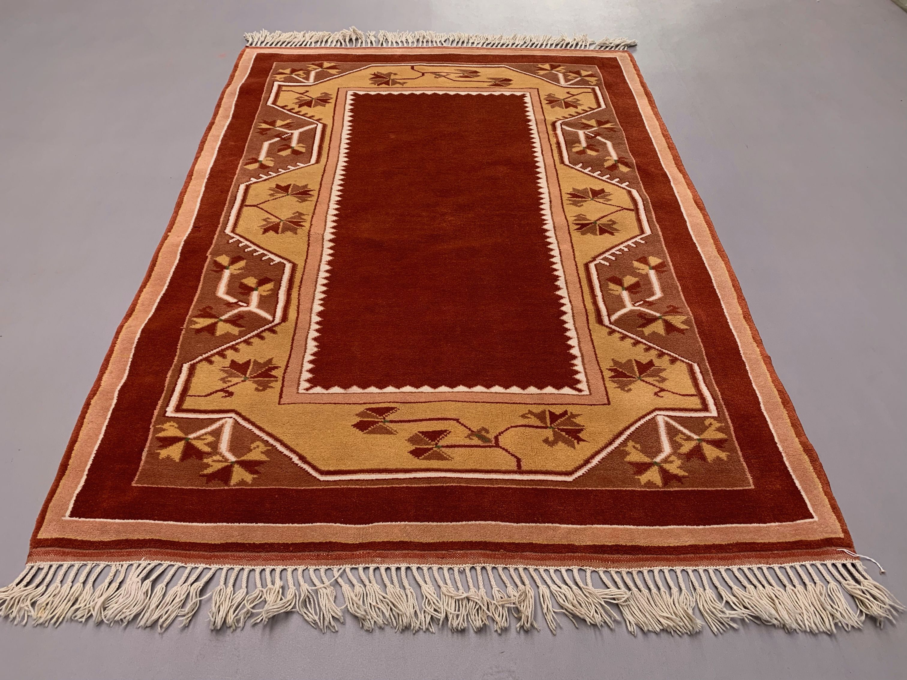 Old Turkish Milas Rug 200x142 cm vintage carpet Ushak Region Beige Rust Medium