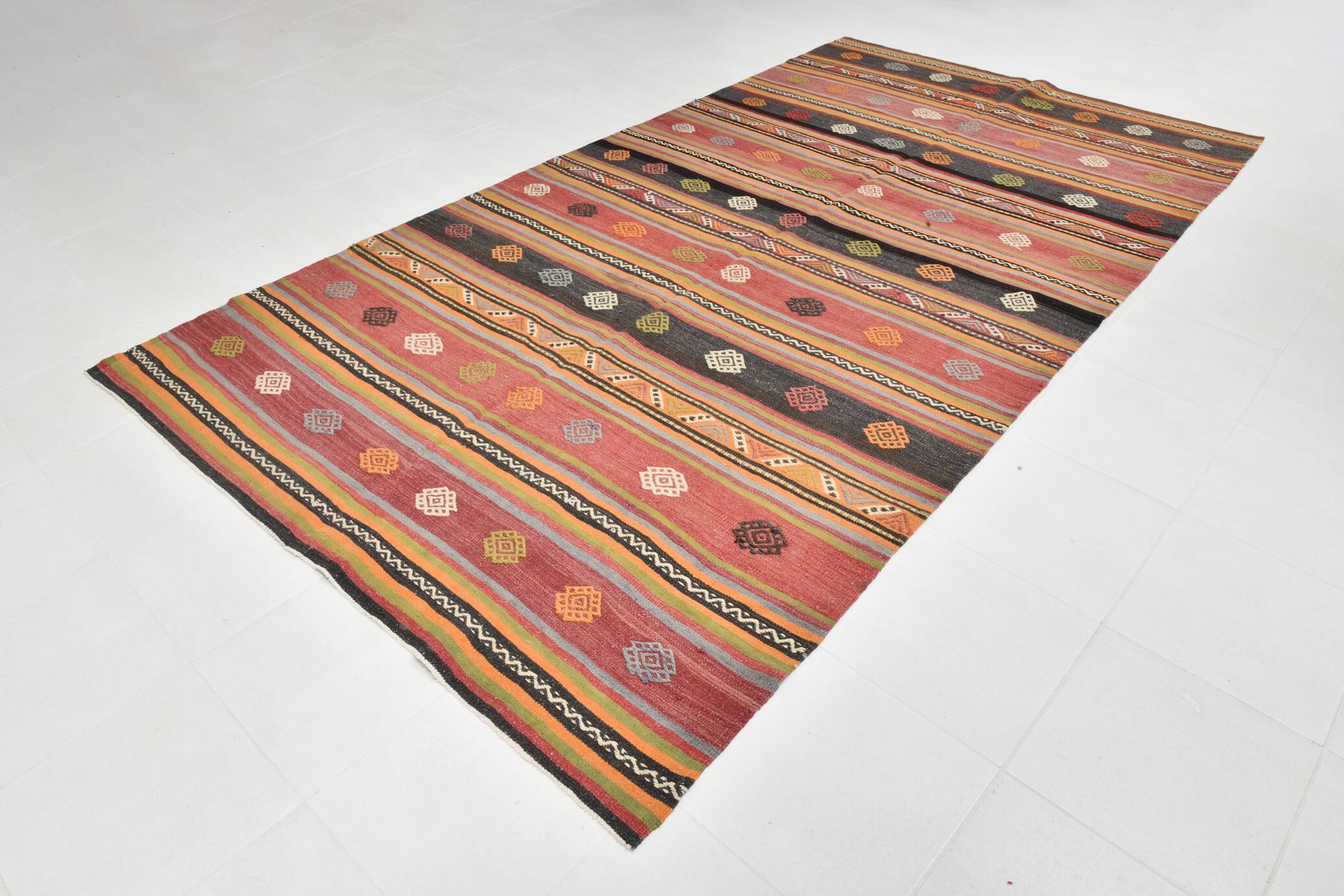 6x12 Long Wide Red Striped Kilim Rug,  190x356Cm