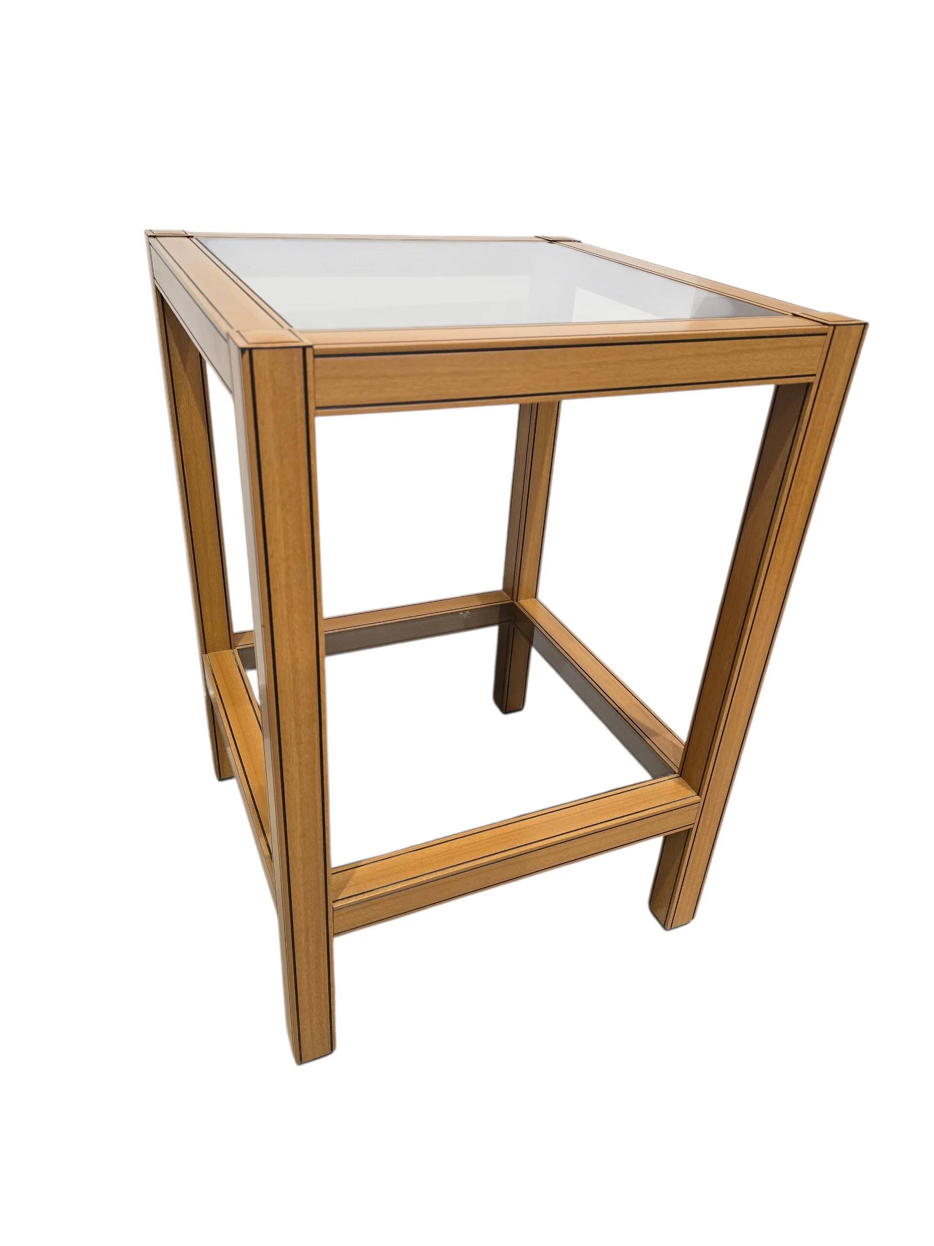 Vintage wood and glass side table – Graphic design – 1970s/1980s