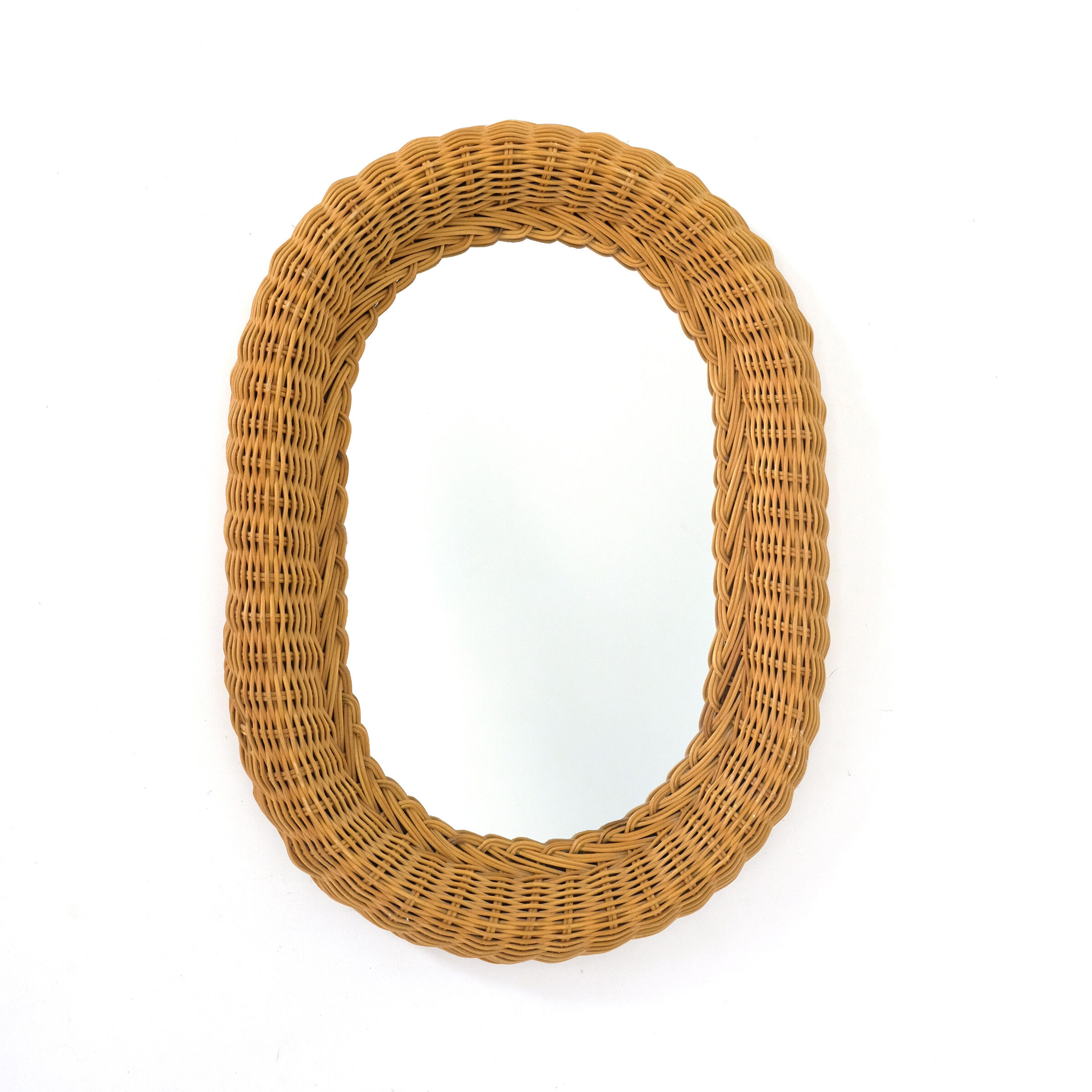Mirror with thick wicker frame, 54x38 cm.
