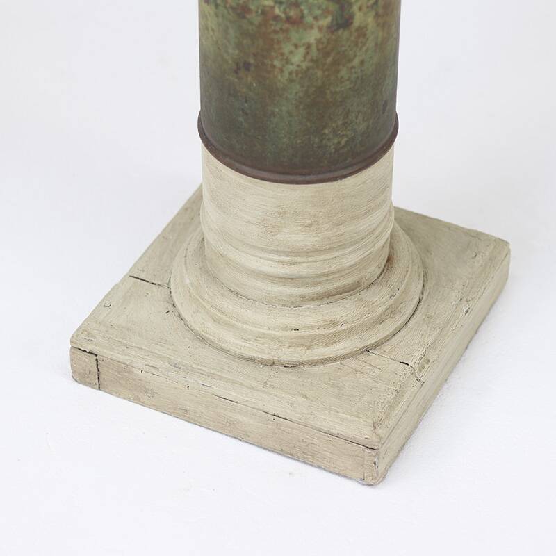 Antique Weathered Folk Art Painted Pedestal with Peacock