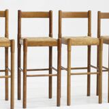 Ensemble de tabourets de bar vintage Vico Magistretti en frêne et paille, Italie