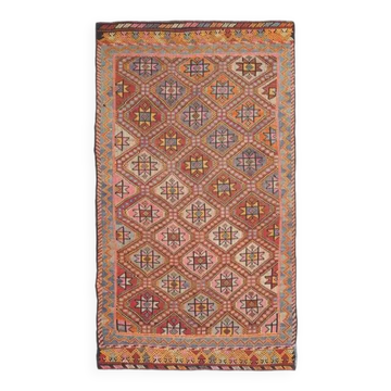 1970s Vintage Turkish Hand-Knotted Wool Cotton Brown Area Rug 157x277