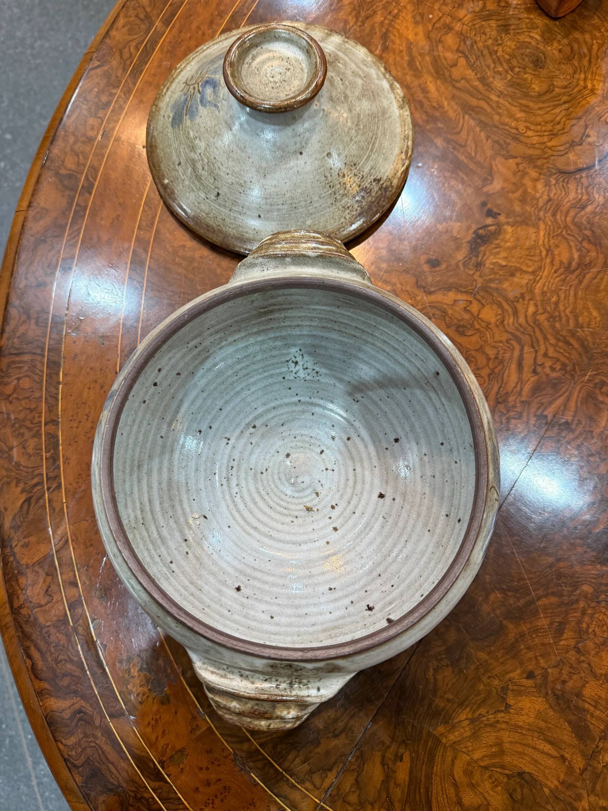 Glazed stoneware soup tureen with lid and plate – French workshop – 20th century