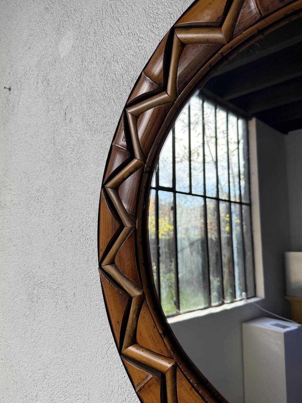 Round rattan mirror 1980