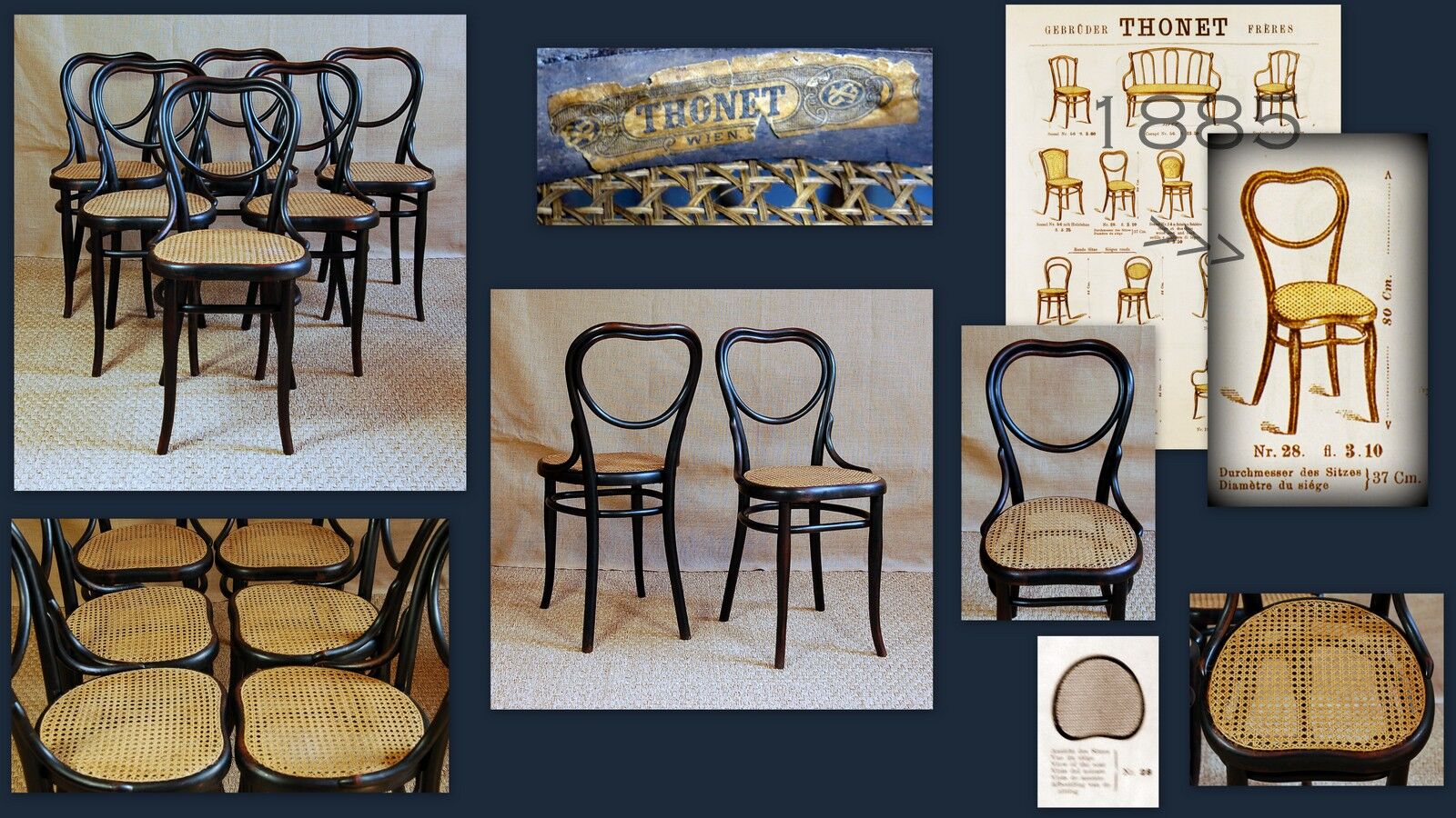 6 chairs bistro viennese Thonet 28 first 1885 ca version
