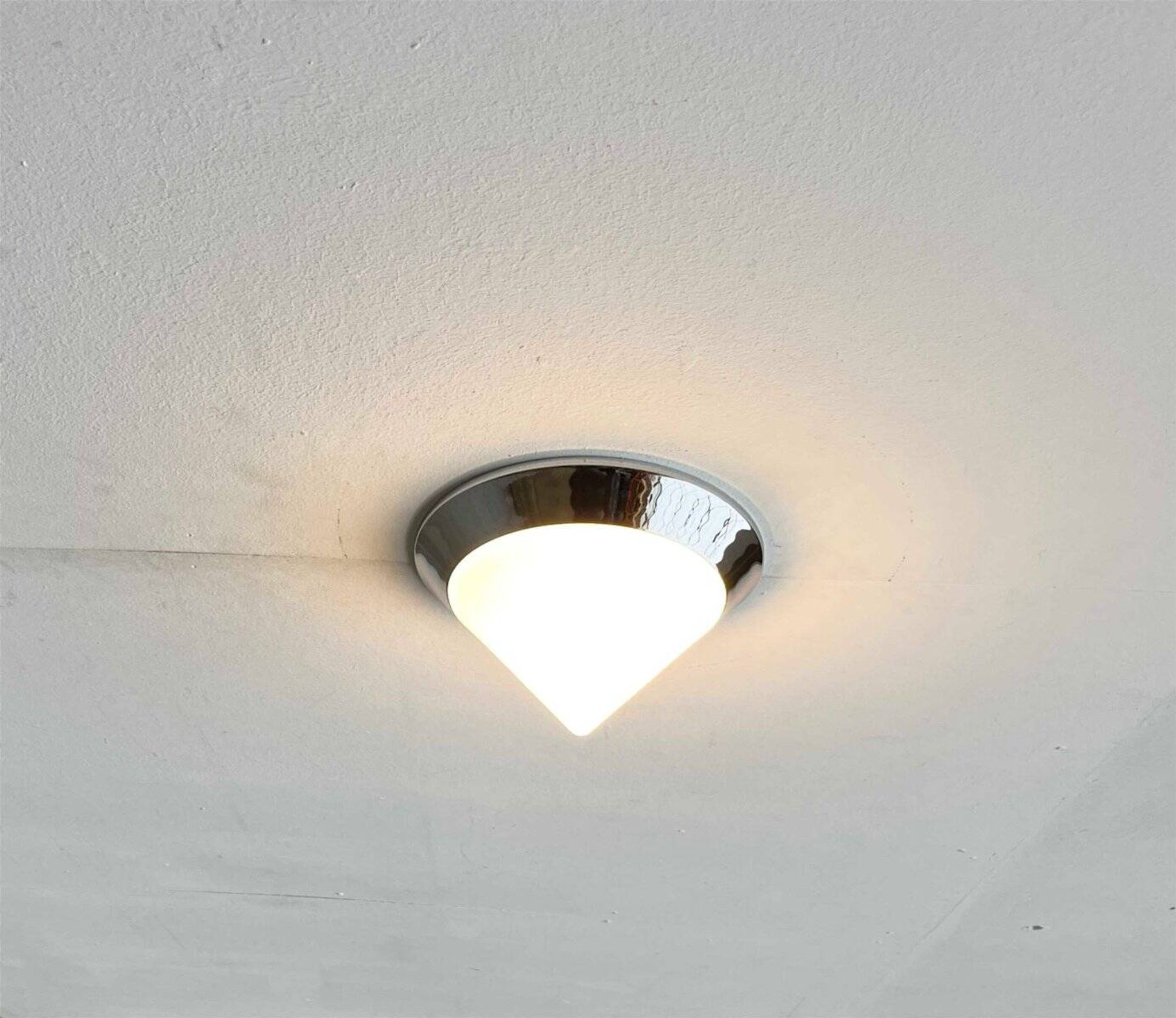 Vintage conical glass and chrome ceiling lamp, 1980s