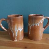 2 enameled stoneware mugs cups