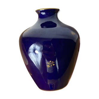 Baluster vase in Sèvres porcelain - Cobalt blue - semis gold flowers dated <1950