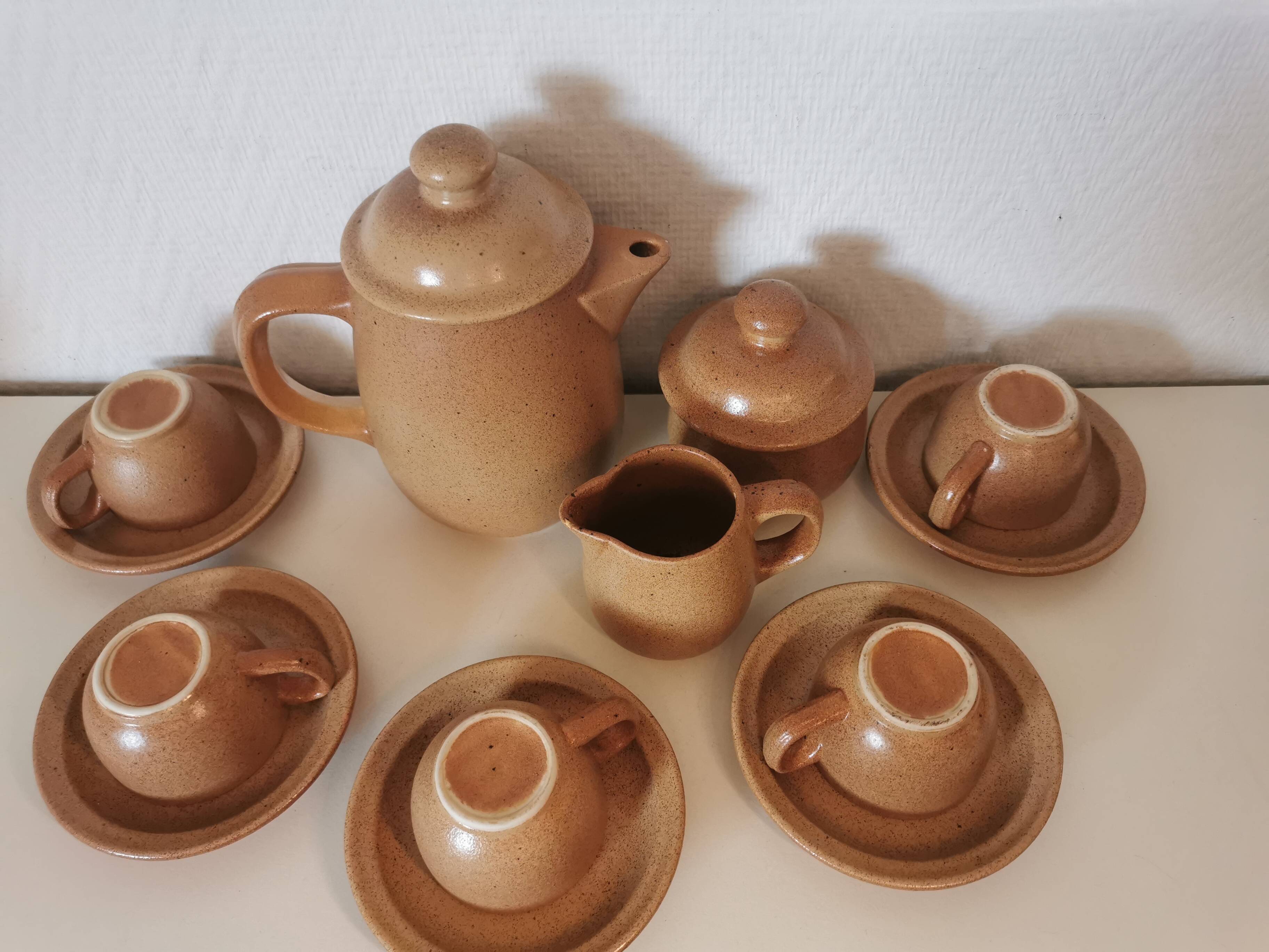 brown stoneware coffee set from the 70s