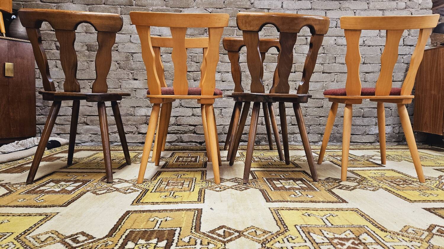 Set of 6 mismatched Baumann style bistro chairs from the 1970s