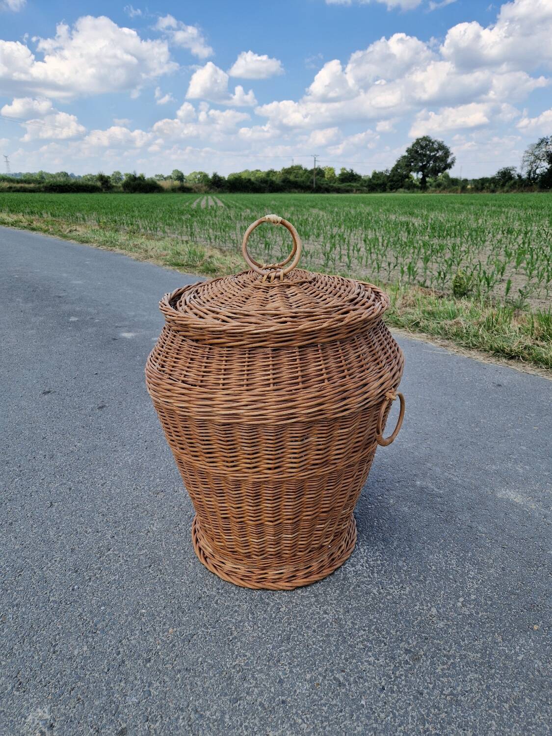 Vintage rattan laundry basket