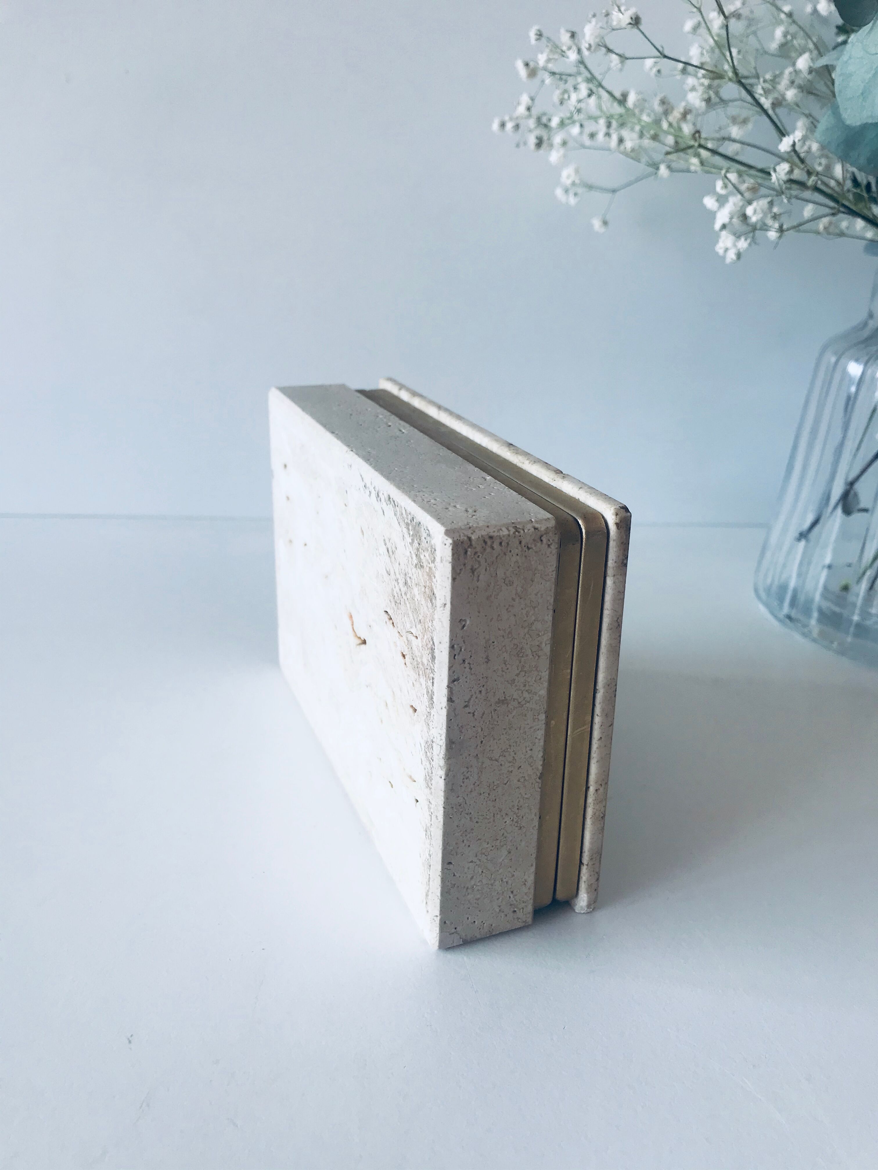 Travertine and brass box