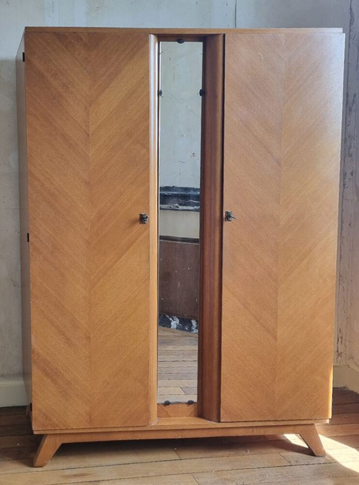 Wooden wardrobe, shelves, vintage, 60s